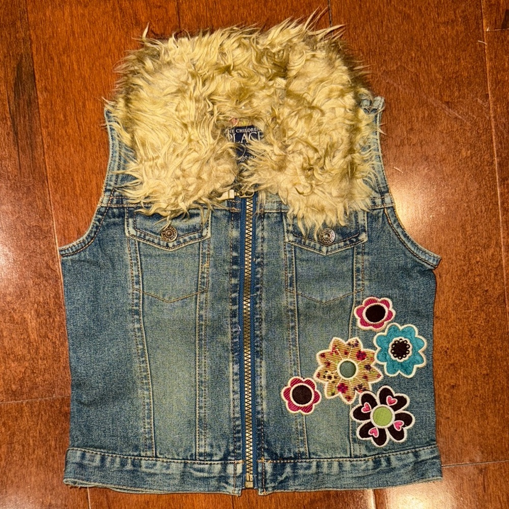 The Children's Place Denim Vest with Faux Fur